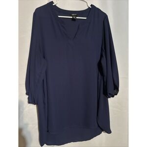Jones & Co Women's Office  Navy 3/4 Sleeve V-Neck Pullover Blouse Top Size 1X